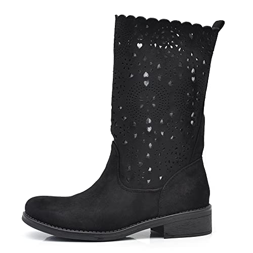 IF Fashion Damen-Stiefel für Frühling, Sommer, perforiert, Biker-Schnallen, Schnallen, LY70-1, Ly70 1 Schwarz, 39 EU von IF