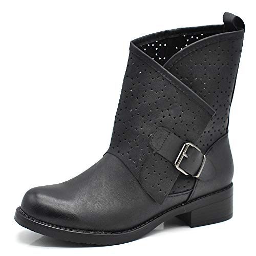 IF Fashion Damenschuhe Knöchelstiefel Biker Schnallen Springerstiefel 630, G630 schwarz, 40 EU von IF