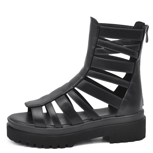 IF Fashion Schuhe Sandalen Gladiator Stiefel Sommer Damen Kunstleder A60, 674 1 Schwarz, 37 EU von IF