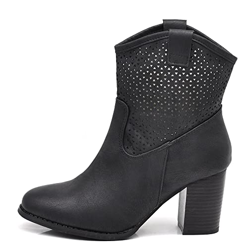 IF Fashion Schuhe Stiefel Knöchelstiefel Camperos Texani Absatz Damen 633, G633 Schwarz, 37 EU von IF