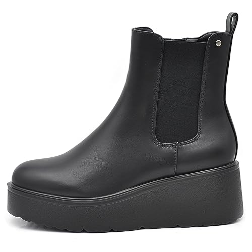 IF Fashion Stiefel Stiefeletten Chelsea-Schuhe für Damen, elastisch, Keilabsatz Q763, 110 schwarz, 40 EU von IF