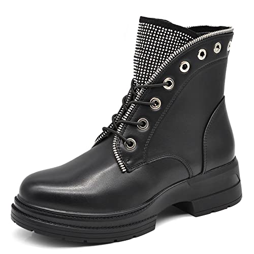 IF Fashion Stiefeletten Winterstiefel Damenschuhe Schnürsenkel Strass IF163, 6633 Schwarz, 38 EU von IF