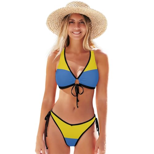 IFCXA Damen-Bikini-Set, Motiv: Ukraine-Flagge, niedrige Taille, zweiteilig, Bademode, Strandmode, mehrfarbig, M von IFCXA