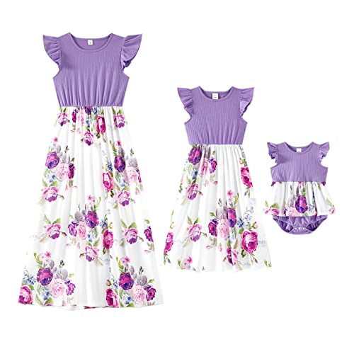 IFFEI Mutter und Tochter Kleider Rüschenärmel Sommerkleid Familie Passende Outfits Lila Medium IFFEI Mutter und Tochter Kleider Rüschenärmel Sommerkleid Familie Passende Outfits Lila Medium von IFFEI