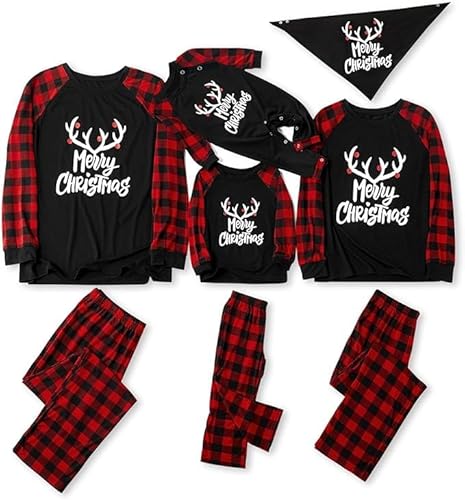 IFFEI Passende Familien-Pyjama-Sets, Weihnachtspyjamas mit Buchstaben- und Karomuster, langärmliges T-Shirt und Unterteil, Loungewear Men XXL von IFFEI