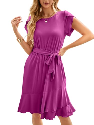 IFFEI Sommerkleid Damen Leicht Boho Blumenkleider Kurz Rüschen Strandkleid mit Gürtel Lila L IFFEI Sommerkleid Damen Leicht Boho Blumenkleider Kurz Rüschen Strandkleid mit Gürtel Lila L von IFFEI