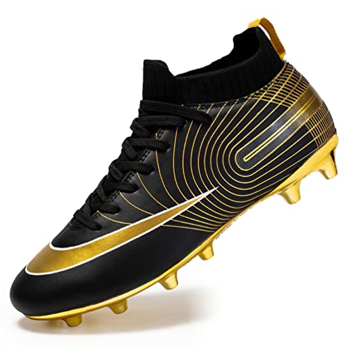 IFIKK Unisex Fußballschuhe Herren Microfaser Cleats Athletics Trainingsschuhe Professionelle Kind Outdoor Football Schuhe (schwarzes Gold,41) von IFIKK