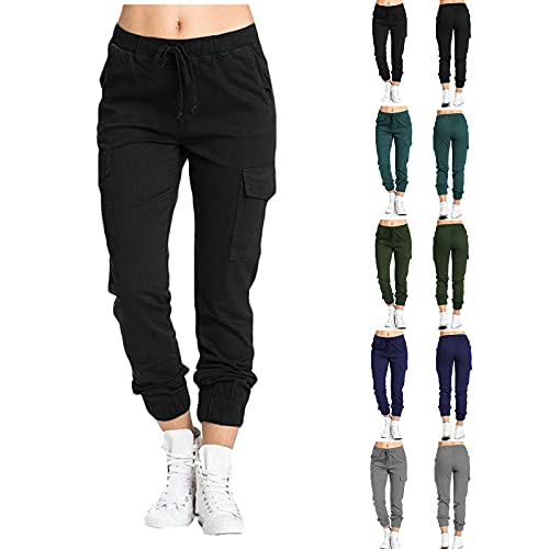 Damen Hose Sommerhose Stretch Gummibund Cargohose mit Gürtel Bequeme High Waist Bleistifthose Leicht Casual Yogahose Trainingshose mit Seitentasche Tarnung Bedruckte Jogginghose IFOUNDYOU von IFOUNDYOU Damen