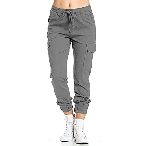 Damen Hose Sommerhose Stretch Gummibund Cargohose mit Gürtel Bequeme High Waist Bleistifthose Leicht Casual Yogahose Trainingshose mit Seitentasche Tarnung Bedruckte Jogginghose IFOUNDYOU von IFOUNDYOU Damen