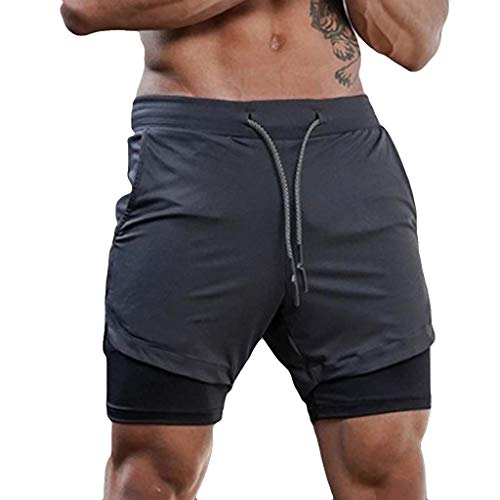 IFOUNDYOU Kurze Hosen Herren Sale Shorts Männer Sport Sommer 2 in 1 Schnelltrocknende Laufshorts mit Kordel Fitness Joggen und Training Sporthose mit Vielen Taschen von IFOUNDYOU