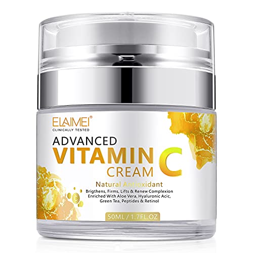 Vitamin C Gesichtscreme mit Hyaluronsäure, Natürliche Anti-Aging- und Falten-Tages- und Nacht-Gesichtscreme für Frauen und Männer, Stärkt das Hautkollagen, Hellt Feuchtigkeit auf und Prallt Haut Auf von IFUDOIT