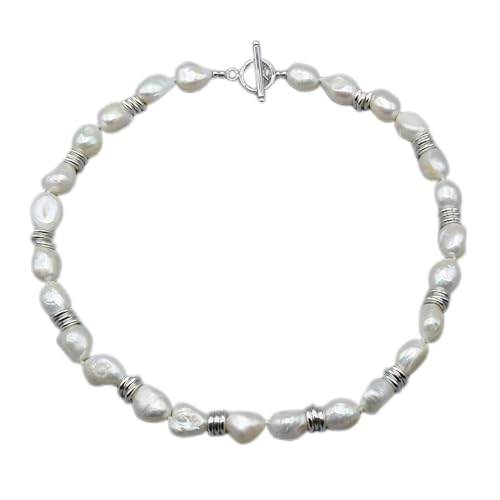 IFWGFVTZ Handgemachte natürliche barocke weiße Perlen-Silber-Ring-Zusatz-Halsketten-weibliches Hochzeits-Mädchen-Modeschmuck-einfacher Schmuck erfüllen (Color : 45cm, Size : Multicolor) von IFWGFVTZ