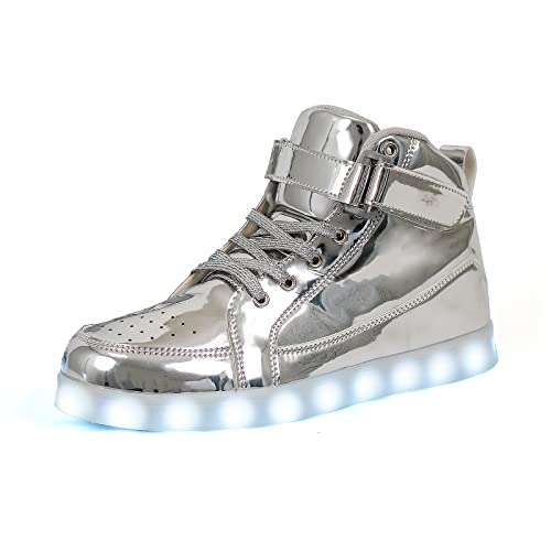 IGxx LED-Leuchtschuhe für Herren, hohe LED-Sneaker, USB-Aufladung, Schuhe, Damen, leuchtende blinkende Schuhe, LED-Kinder, silber, 47 EU von IGxx