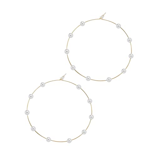 Große Creolen Super Riesige Kreis Perlen Ohrringe Dünn Dangle Gold Silber Elegant Hochzeit Frauen Accessoires Schmuck Geschenk für sie Magnet Ohrringe für Mädchen, gold, Einheitsgröße von IHEHUA