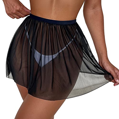 Women Sheer Mesh Cover Up Shorts Beach Cover Up Beach Solid Sheer Mesh Cover Up Skirt Sport Bikini (Black, S) von IHGWE