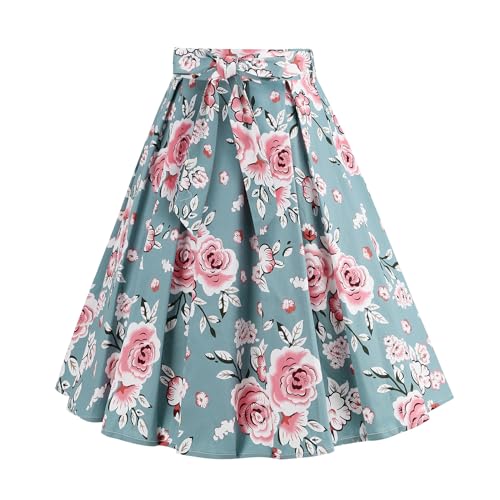 Damen 1950er Jahre Rock A Linie Blumendruck Hohe Taille Faltenrock Rockabilly Tellerrock Vintage Swing Midirock mit G�rtel Knielang Festlich Partyrock Gr�n L Damen 1950er Jahre Rock A Linie Blumendruck Hohe Taille Faltenrock Rockabilly Tellerrock Vintage Swing Midirock mit G�rtel Knielang Festlich Partyrock Gr�n L von IMEKIS