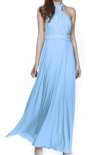 IMEKIS Damen Elegant Brautjungfernkleid Multiway V-Ausschnitt Rückenfrei Partykleid Ärmellos Schulterfrei Bodenlang Cocktailkleid Sommerkleid Formal Abendkleid Abschlussball Ballkleid Hellblau L von IMEKIS