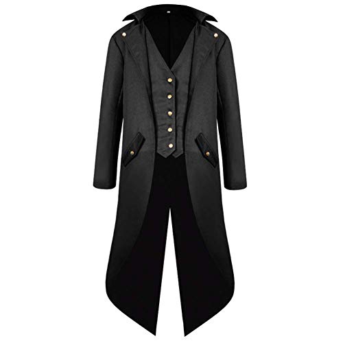 IMEKIS Herren Steampunk Gothic Frack Mittelalter Vintage Jacke Gehrock Viktorianisch Mantel Pirate Halloween Kost?m Smoking Uniform M?nner Karneval Cosplay Verkleidung Schwarz L von IMEKIS