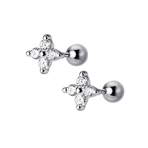 18G Zirkonia Mini Blume Ohrstecker S925 Sterling Silber Mode CZ Kristall Knorpel Kugel Ohrring Schraubverschluss Helix Tragus Piercing Schmuck für Frauen Mädchen Hypoallergen, Sterling Silber von IMINI