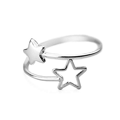 Offener Doppel Stern Ring für Damen Mädchen S925 Sterling Silber Verstellbar Statement Verlobung Kleine Finger Band Ringe Schmuck von IMINI