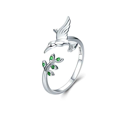 S925 Sterling Silber Kolibri-Finger-Ringe grün Kristall CZ verstellbar erweiterbar Band Ring für Frauen Mädchen von IMINI