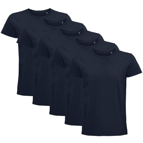 5 Stück Bio Herren T-Shirts mit kurzen Ärmeln | T-Shirt Kleidung 100% Baumwolle aus biologischer Landwirtschaft | Packung mit 5 T-Shirts Weiß, Schwarz | hochwertiges T-Shirt | Böden, Marine von IMPRESSION T-SHIRT PERSONNALISE