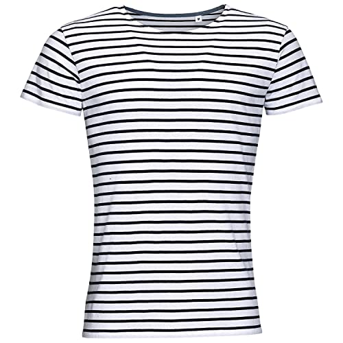 Marinière T-Shirt für Herren/Jungen, kurzärmlig, Marineblau und Weiß, gestreift, T-Shirt für Herren, 100 % Baumwolle, blau, XL von IMPRESSION T-SHIRT PERSONNALISE