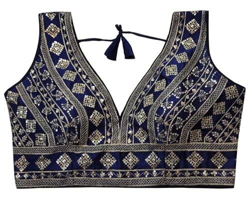 IMTRA FASHION Indische Fertige Tussar Seiden Sari Bluse für Frauen Bauchfreies Top Choli-Marineblau-42 IMTRA FASHION Indische Fertige Tussar Seiden Sari Bluse für Frauen Bauchfreies Top Choli-Marineblau-42 von IMTRA FASHION