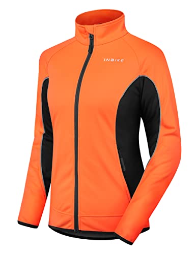 INBIKE Fahrradjacke Damen Winter Radjacke Laufjacke Thermo Winddicht Atmungsaktiv Reflective Wasserabweisend Orange,L von INBIKE