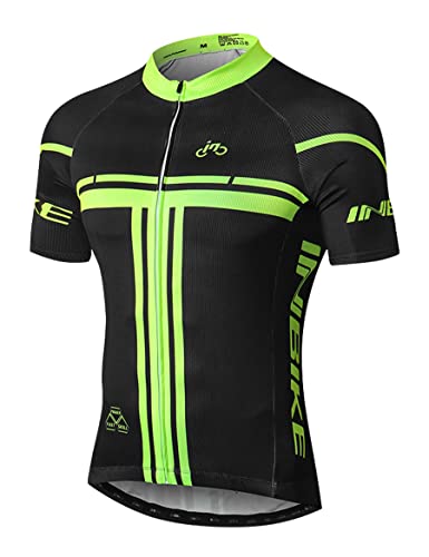 INBIKE Kurzarm Radtrikot Herren Damen Fahrradtrikot Shirts Jersey Elastische Atmungsaktive Schnell Trocknen Stoff Funktionsshirt für Radsport Outdoor Sport (Schwarz&Grün L) von INBIKE