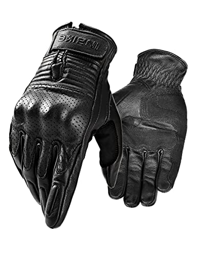 INBIKE Motorrad Handschuhe Herren Damen Sommer Echtes Leder Motorradhandschuhe Atmungsaktiv Und Verschleißfest Mit Harter Schutzhülle Schwarz L von INBIKE