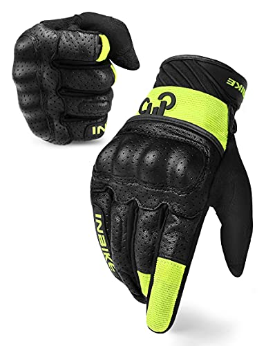 INBIKE Motorrad Handschuhe Herren Winter Sommer Leder Motorradhandschuhe Atmungsaktiv Verschleißfest Touchscreen Motorradhandschuhe Mit Harter Schutzhülle Grün M von INBIKE