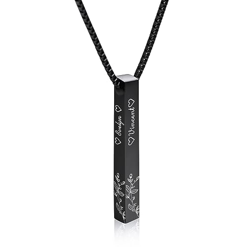 INBLUE Personalisierte Bar Halskette, 18 Karat Vergoldeter, Individuell Gravierbarer Rechteckiger Anhänger aus Edelstahl, Charm-Geschenk für Brautjungfern (Stil 2 & Schwarz) von INBLUE