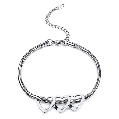 INBLUE Personalisierte Fußkettchen Armband 1/2/3/4/5 Stück Herz Charm Angepasst Gravur Name/Datum für Frauen Mädchen Beste Freundin Edelstahl Verstellbare Kette Jahrestag Brautjungferngeschenk von INBLUE