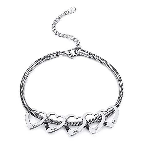 INBLUE Personalisierte Fußkettchen Armband 1/2/3/4/5 Stück Herz Charm Angepasst Gravur Name/Datum für Frauen Mädchen Beste Freundin Edelstahl Verstellbare Kette Jahrestag Brautjungferngeschenk von INBLUE