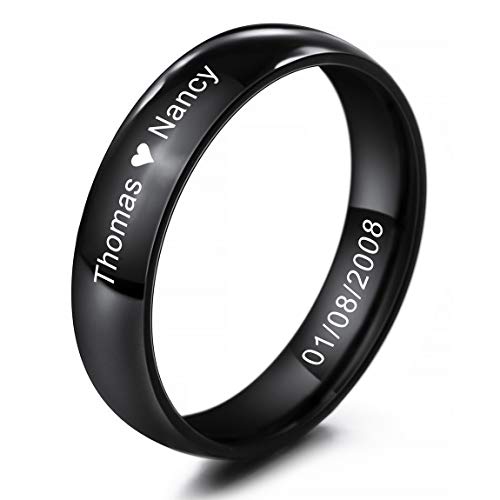 INBLUE Personalisierte Versprechen Ringe Gravur Name Datum Benutzerdefinierte Ringe für Frauen Mädchen Beste Freundin Muttertag Edelstahl Ehering Ring Schmuck Geschenk für Sie (Schwarz) von INBLUE