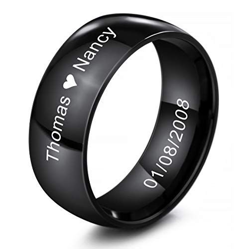 INBLUE Personalisierte Versprechen Ringe Gravur Name Datum Benutzerdefinierte Ringe für Frauen Mädchen Beste Freundin Muttertag Edelstahl Ehering Ring Schmuck Geschenk für Sie (Schwarz) von INBLUE