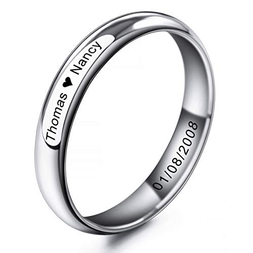 INBLUE Personalisierte Versprechen Ringe Gravur Name Datum Benutzerdefinierte Ringe für Frauen Mädchen Beste Freundin Muttertag Edelstahl Ehering Ring Schmuck Geschenk für Sie (Silber) von INBLUE