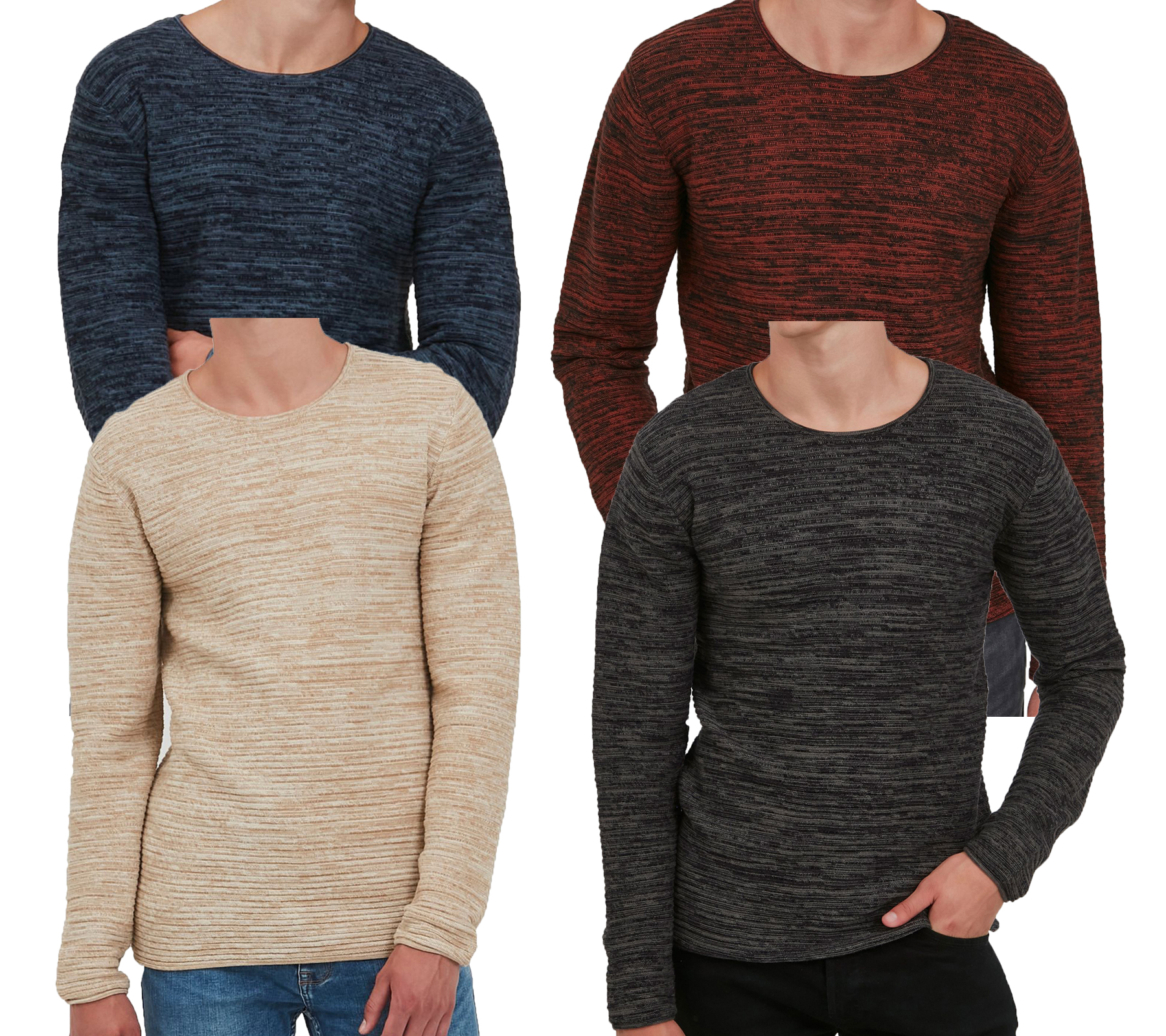 INDICODE Bayne Feinstrick-Pullover melierter Herren Pulli 35548MM Blau, Grau, Beige oder Orange von INDICODE