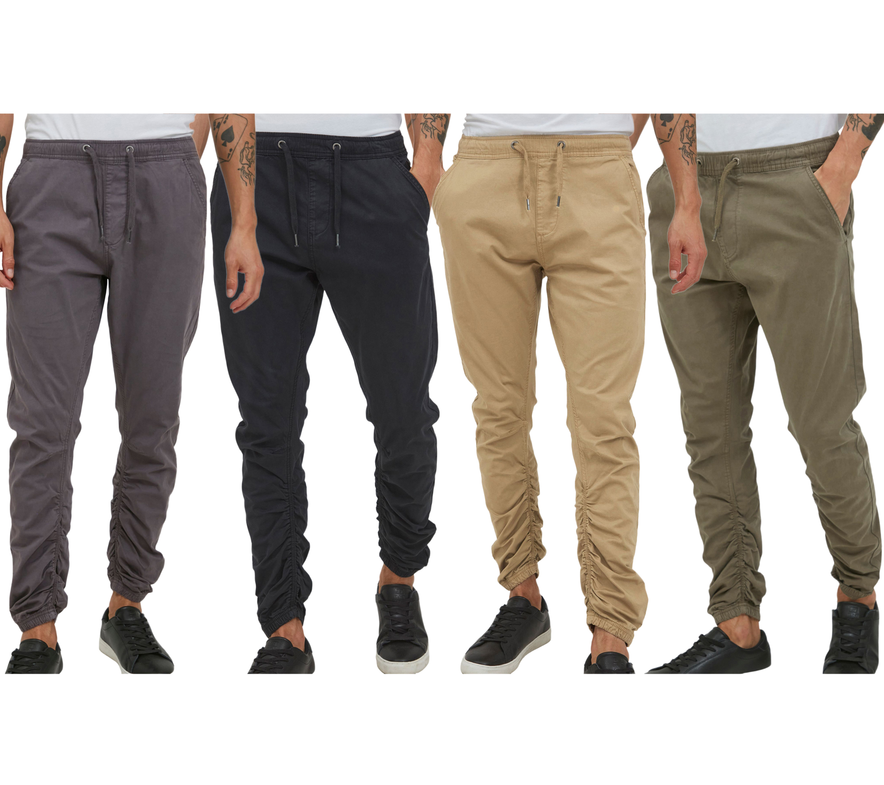 INDICODE Gillermo Herren Chino-Hose nachhaltige Jogg-Pant mit elastischen Beinabschluss 65293MM in Beige, Grau, Grün oder Schwarz von INDICODE