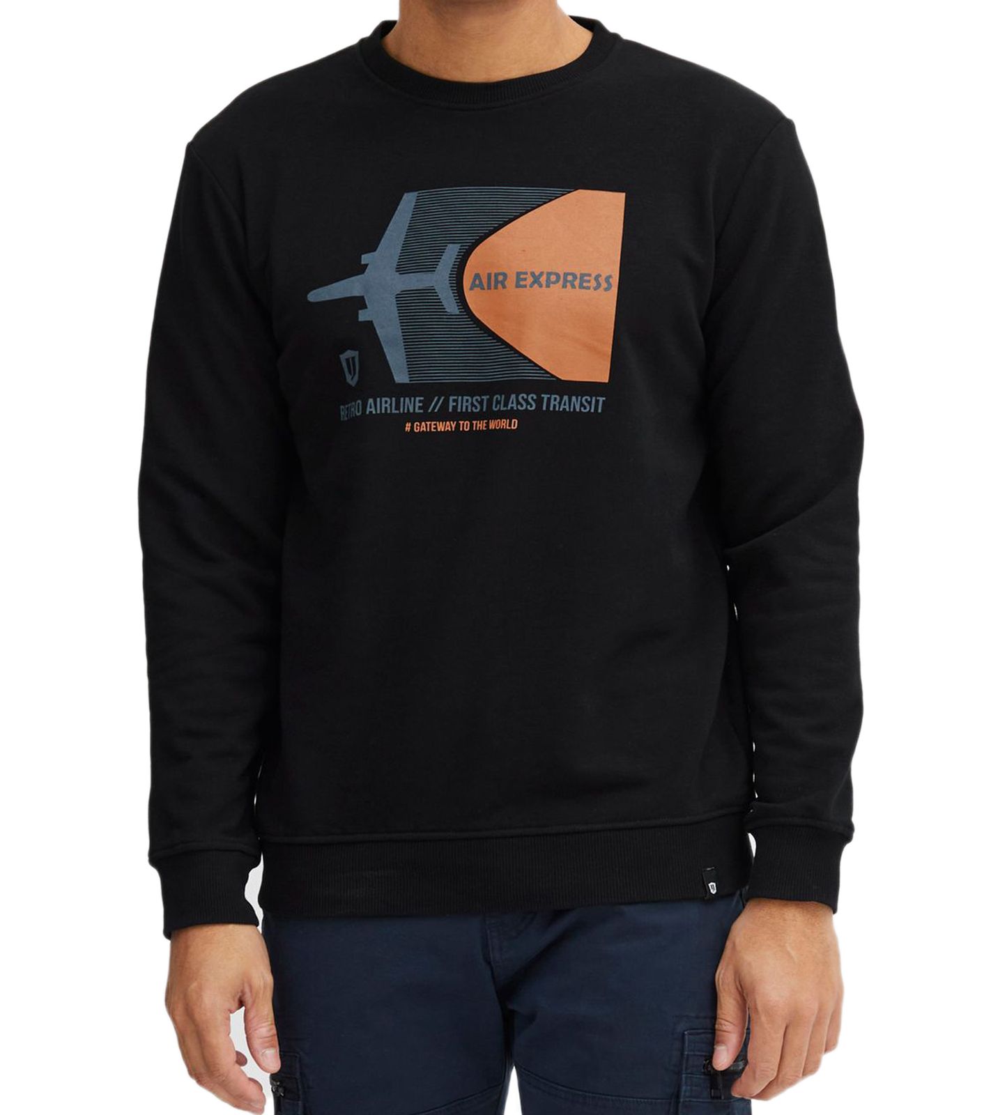 INDICODE IDForz Herren Baumwoll-Pullover Rundhals-Sweater mit großem Frontprint 55582MM 999 Schwarz von INDICODE