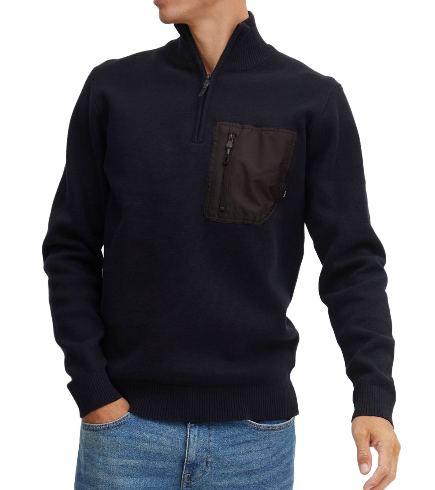 INDICODE Meddo Herren Strick-Pullover mit Brusttasche Baumwoll-Troyer Feinstrick-Sweater 35-659MM Schwarz von INDICODE