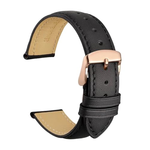 INEOUT Echtes Leder-Uhrenarmband, 14 Mm, 16 Mm, 18 Mm, 19 Mm, 20 Mm, 21 Mm, 22 Mm, 23 Mm, 24 Mm, Ersatzbänder For Männer Und Frauen (Color : Black-Rose-A, Size : 14mm) von INEOUT