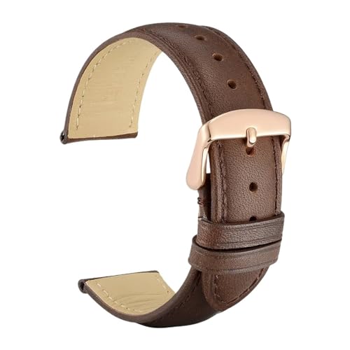 INEOUT Echtes Leder-Uhrenarmband, 14 Mm, 16 Mm, 18 Mm, 19 Mm, 20 Mm, 21 Mm, 22 Mm, 23 Mm, 24 Mm, Ersatzbänder For Männer Und Frauen (Color : Dark Brown-Rose-A, Size : 20mm) von INEOUT