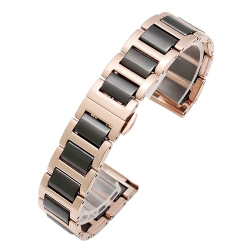 INEOUT Keramikarmband Aus Edelstahl, 20 Mm, 22 Mm, Uhrenarmband, Modisches Uhrenarmband For Herren (Color : Rose gold black, Size : 22mm) von INEOUT