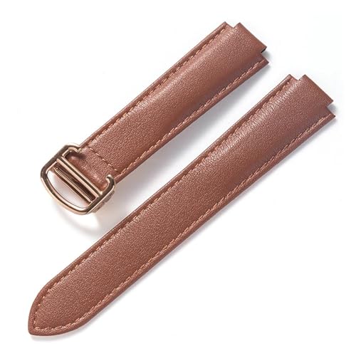 INEOUT Kompatibel Mit Cartier Blue Balloon Strap, Herrenarmband, Damenarmband, Konvexem, Weichem Lederarmband, Faltschließe, Uhrenzubehör (Color : Brown Rose Buckle, Size : 18X10mm) von INEOUT