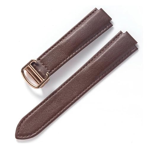 INEOUT Kompatibel Mit Cartier Blue Balloon Strap, Herrenarmband, Damenarmband, Konvexem, Weichem Lederarmband, Faltschließe, Uhrenzubehör (Color : Dark brown rose, Size : 14X8mm) von INEOUT