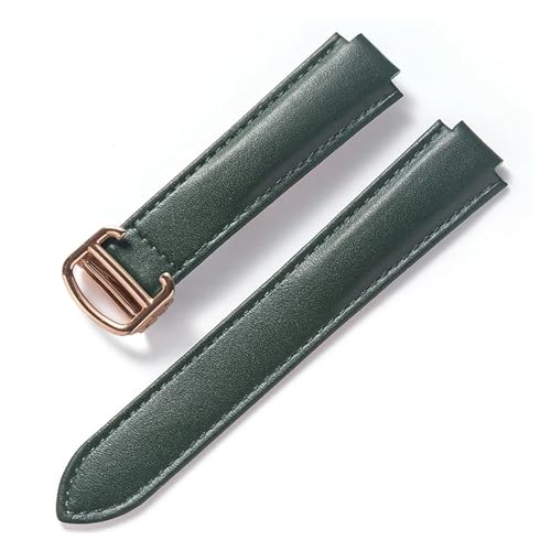 INEOUT Kompatibel Mit Cartier Blue Balloon Strap, Herrenarmband, Damenarmband, Konvexem, Weichem Lederarmband, Faltschließe, Uhrenzubehör (Color : Dark green rose, Size : 18X10mm) von INEOUT