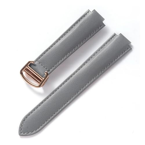 INEOUT Kompatibel Mit Cartier Blue Balloon Strap, Herrenarmband, Damenarmband, Konvexem, Weichem Lederarmband, Faltschließe, Uhrenzubehör (Color : Grey Rose Buckle, Size : 18X11mm) von INEOUT