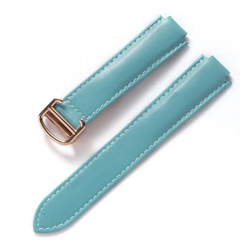 INEOUT Kompatibel Mit Cartier Blue Balloon Strap, Herrenarmband, Damenarmband, Konvexem, Weichem Lederarmband, Faltschließe, Uhrenzubehör (Color : Light blue rose, Size : 14X8mm) von INEOUT